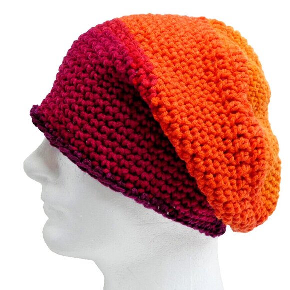 Multicolor Slouch Hat Baggy Beanie Cap Unisex Handmade Crochet Knit Stripe NWT - Picture 1 of 7